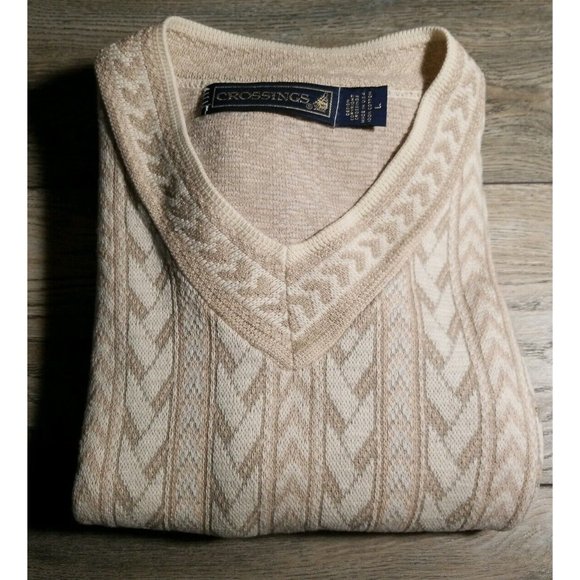 Crossings Mens Large Long Sleeve Tan Winter Warm USA Made Cotton Loose Wrist - Picture 6 of 7